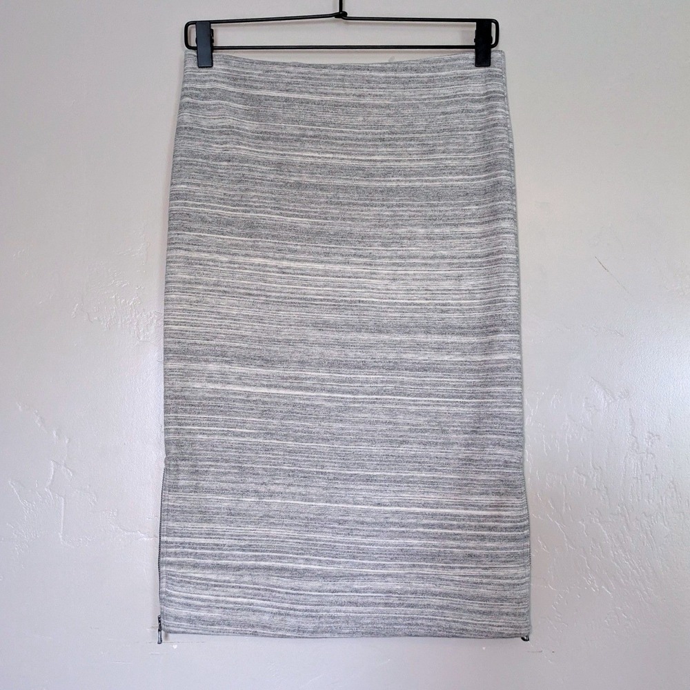 Ann Taylor LOFT Pencil Skirt Women XS Gray Space Dye Knit Side Zip Midi